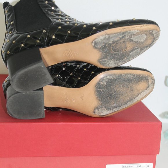 Valentino Rockstud Black Patent LeatherAnkle Boot W/box. Size 37 Made In Italy - Picture 6 of 8